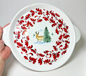 Nova Deruta Italy Round Ceramic Tab Handle Serving Tray Deer Stag Reindeer Xmas